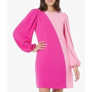 Trina Turk Echo Shift Dress Sz‎ S Pink Colorblock Crepe Balloon Sleeve Recycled